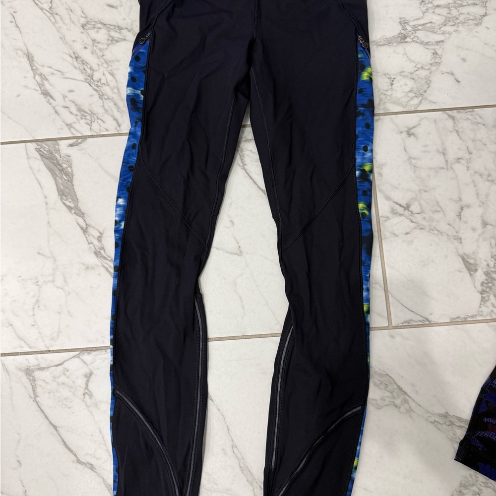 lululemon athletica dark Navy Leggings with Blue and Green Accents